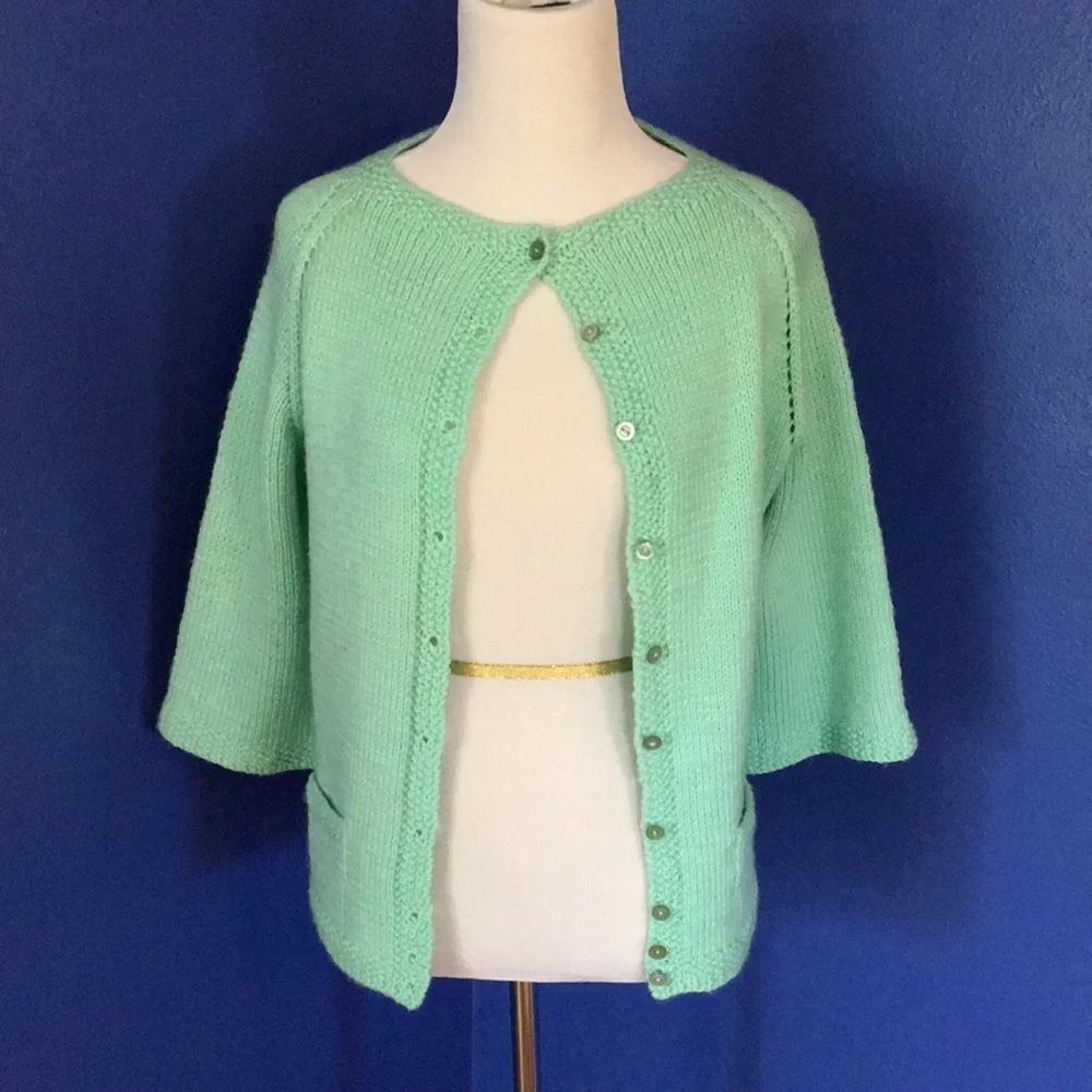 Vintage 1950s mint sea foam green handmade sweater cardigan pinup rockabilly - Picture 9 of 15